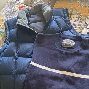 Aeropostale Navy Knit Crewneck Sweater + Eddie Bauer Vest - Navy L